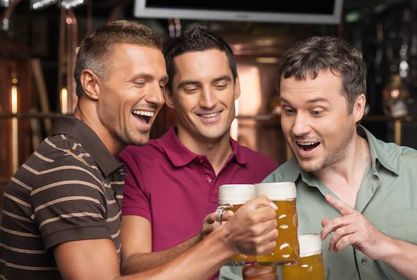 Old,Friends.,Three,Happy,Friends,Drinking,Beer,At,The,Pub Mates Out On A Heli Pub Crawl